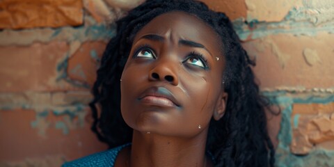 young african american woman praying to god in tears Generative AI