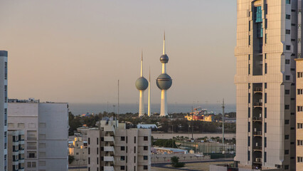 The Kuwait Towers timelapse - the best known landmark of Kuwait City. Kuwait, Middle East