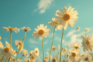 Grass with white daisies against, Blumenwiese, Chamomile flower, daisy flowers, Generative Ai