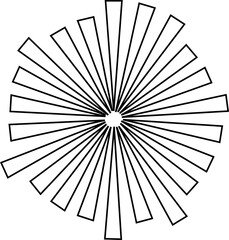 Obraz premium Sunburst element radial stripes or sunburst backgrounds icons of rays design. Retro stars black line vector isolated on transparent. Editable stock geometric sunburst symbol.