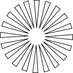 Sunburst element radial stripes or sunburst backgrounds icons of rays design. Retro stars black line vector isolated on transparent. Editable stock geometric sunburst symbol.