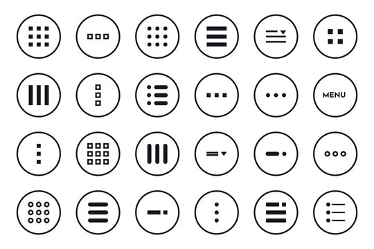 Menu button icon set symbol. Hamburger Menu Flat Icons. Menu Icons Vector Set of UI Design Elements. Hamburger or burger line app menu for home or drop list