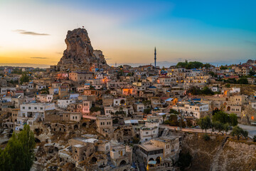 Ortahisar natural rock castle and town, Cappadocia, Turkey.. - 756715474