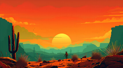 Desert sunset with mountain near Phoenix, Arizona Desert Ladscape, desert, Generative AI - obrazy, fototapety, plakaty