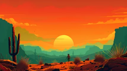 Cercles muraux Orange Desert sunset with mountain near Phoenix, Arizona Desert Ladscape, desert, Generative AI