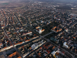 Drone view of Sombor town, square and architecture, Vojvodina region of Serbia, Europe.