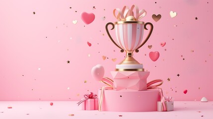 minimal design of cute pink trophy on rose background