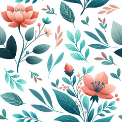 Seamless floral pattern, light peach and aquamarine colors , delicate elegance flowers