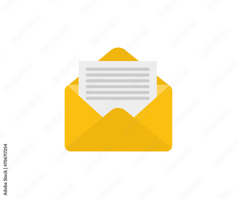 Poster open envelope with a letter. paper envelope message inbox with correspondence text document vector d