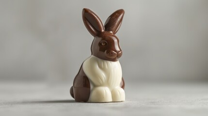 Dark and White chocolate easter bunnies, isolated on light background. Luxury chocolate, Easter holiday. Delicious milk, dark chocolate bunny.