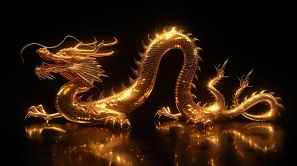 Fototapeta premium golden dragon statue on solid background,