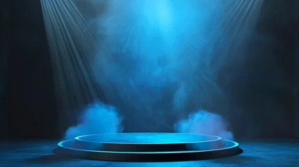 Crédence de cuisine en plexiglas Magasin de musique 3d podium blue background and fabric curtain with spotlight luxury