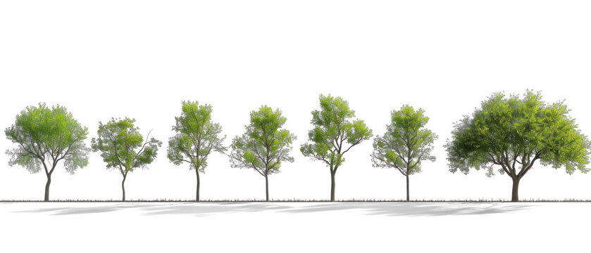 Set of different trees on transparent background
