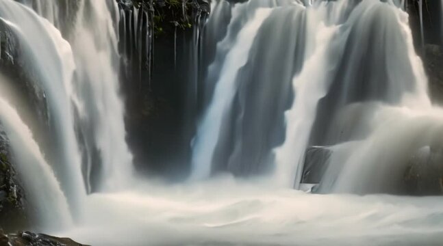 Close up view of water falling from a small waterfall