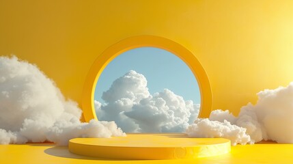 yellow background podium with clouds