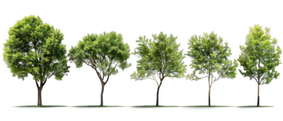 Set of different trees on transparent background