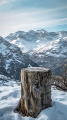 Nature's Stage Wooden Podium in Snowy Landscape