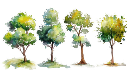 Watercolor Trees Collection on isolated Background