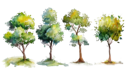 Rolgordijnen Watercolor Trees Collection on isolated Background © Kent Kreative Kit 