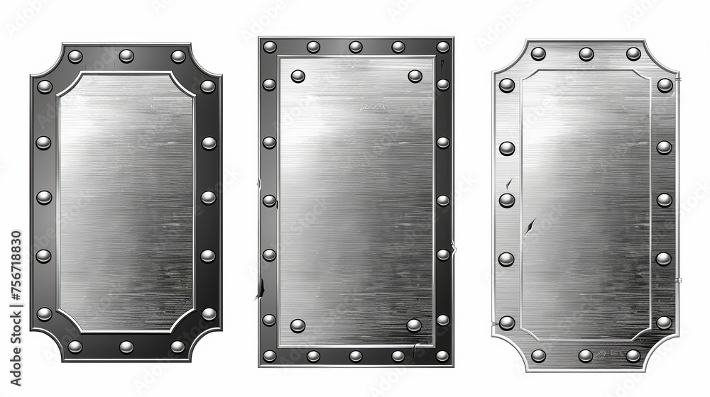 Poster an empty plaque or frame mock-up with a chrome texture surface. a realistic modern set of blank alum