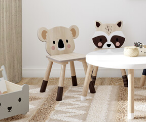 teddy bear on a chair for blogs, 3d render © MockupsShop