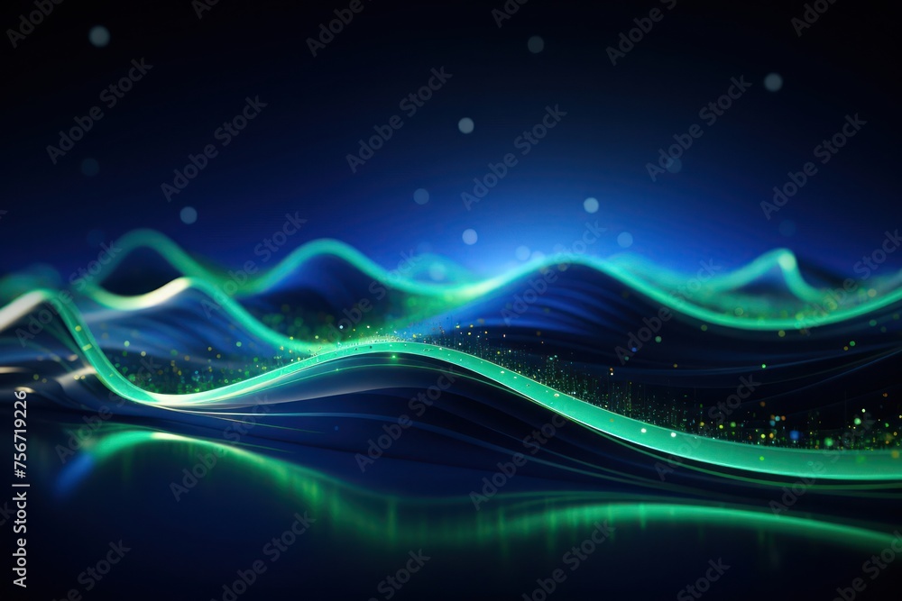 Poster blue and green background with waves generative ai