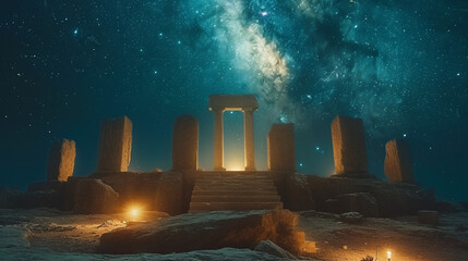 Night Sky Over Ancient Ruins
