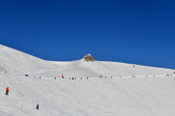 Ski  resort slopes in Courchevel, French alps. 