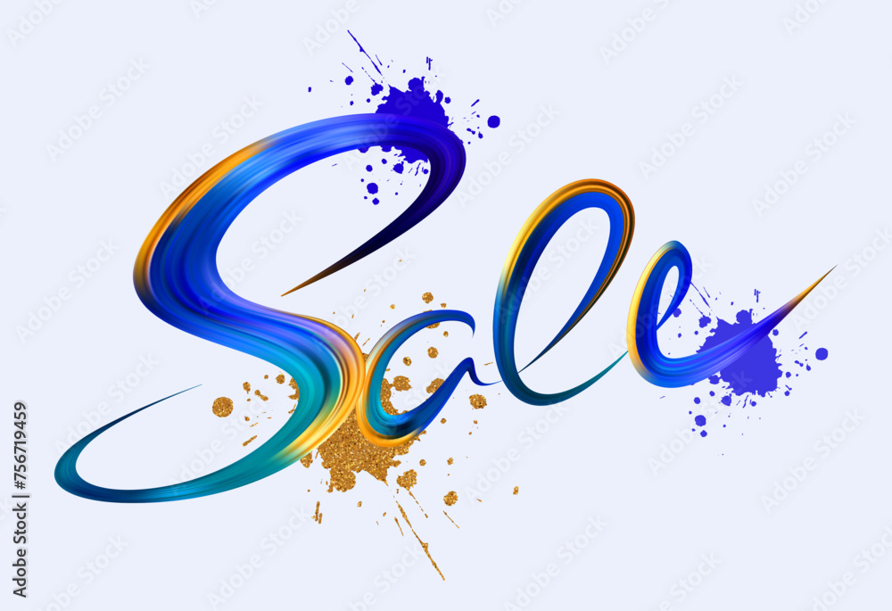 Wall mural blue gold sale brushstrokes lettering. hand drawing letter for banners - Wall murals
