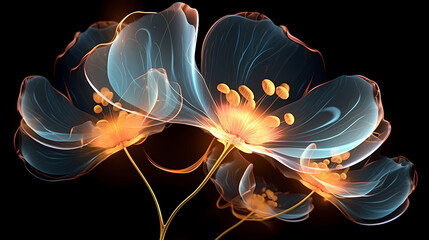 Golden flowers abstract background organic fractal structure macro geometric illustration