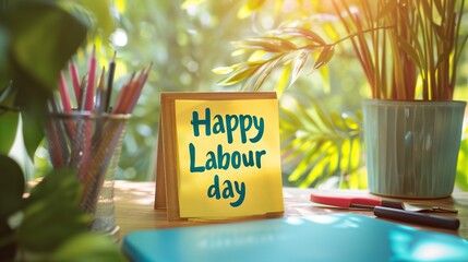  Labour day concept on sticky note on work table