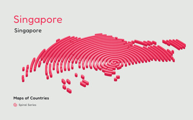 3d vector map of Singapore with circle lines. identifying its capital city, Singapore. Spiral 3D, Perspective