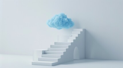 stairway leading to clouds . Growth, future, development concept. Minimal pink composition.