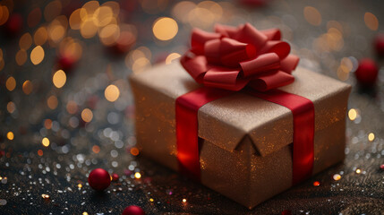 Valentine's Luxury: Gift Box on Glittery Background
