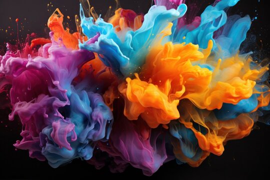 Multicolored Inks Floating in the Air Generative AI