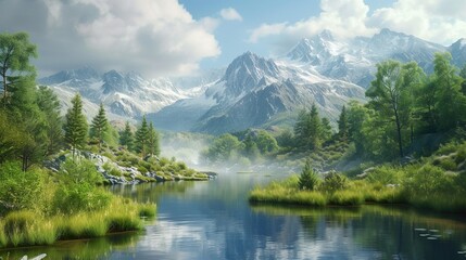 panorama of beautiful countryside. sunny afternoon. wonderful springtime landscape in mountains. grassy field and rolling hills. rural scenery - Powered by Adobe
