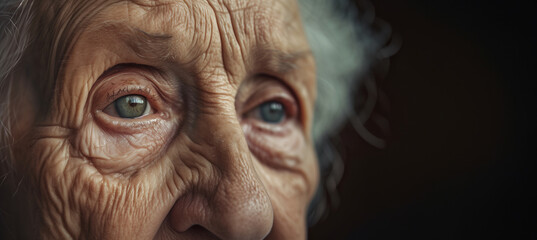 close up of a wise senior woman's eyes with copy space