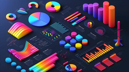 Digital multicolored histogram with a growing business concept. Technological diagram, statistics . Camera movement. 3d - obrazy, fototapety, plakaty