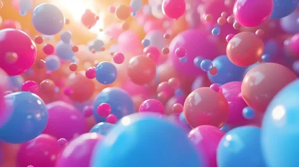Foto op Plexiglas Many rainbow gradient random bright soft balls background. Colorful balls background for kids zone or children's playroom. Huge pile of colorful balls in different sizes. © Damerfie