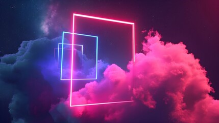 abstract neon frame with smoke on dark background