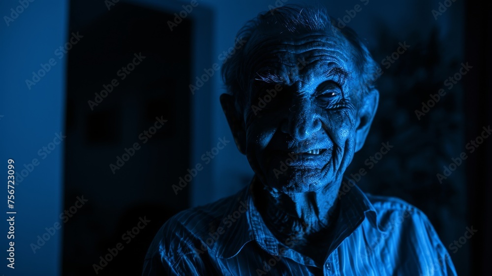 Canvas Prints Portrait of an elderly man looking at the camera in the dark