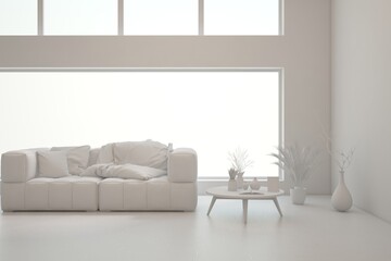 White living room concept with sofa. 3D illustration