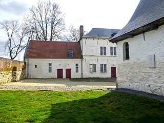 Fototapeta na wymiar Waterloo, March 2024 - Visit to the Hougoumont farm, emblematic site of the battle between the French led by Napoleon BONAPARTE and the allied troops led by the Duke of Wellington.