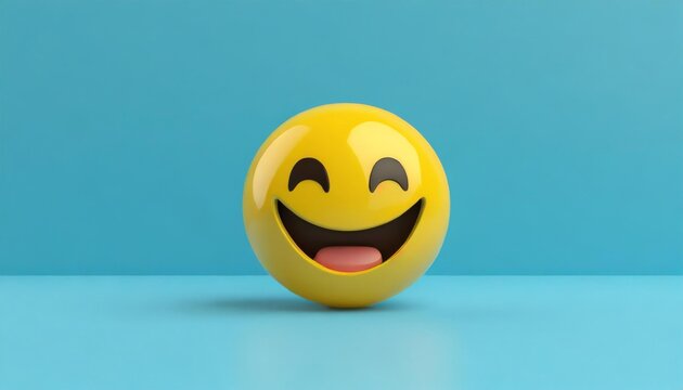 A cheerful yellow smiley face emoji with a beaming smile, set against a calming blue background.