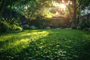 Fresh Green Grass and Sunlight at Golden Hour