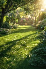 Obraz premium Vibrant Green Grass Bathing in the Warm Golden Light of the Sunset