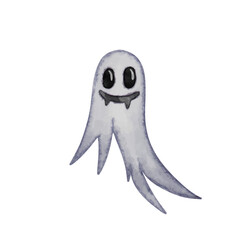 Watercolor Halloween ghost cartoon character with smile face
