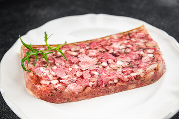 terrine meat slice pate Campagne meat loaf pork meat pie tasty fresh eating appetizer meal food snack on the table copy space food background rustic top view