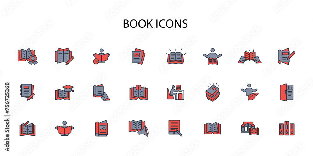 Poster book icon set.vector.editable stroke.linear style sign for use web design,logo.symbol illustration.