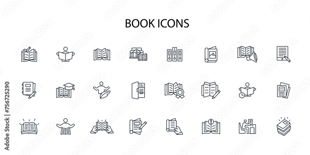 Poster book icon set.vector.editable stroke.linear style sign for use web design,logo.symbol illustration.